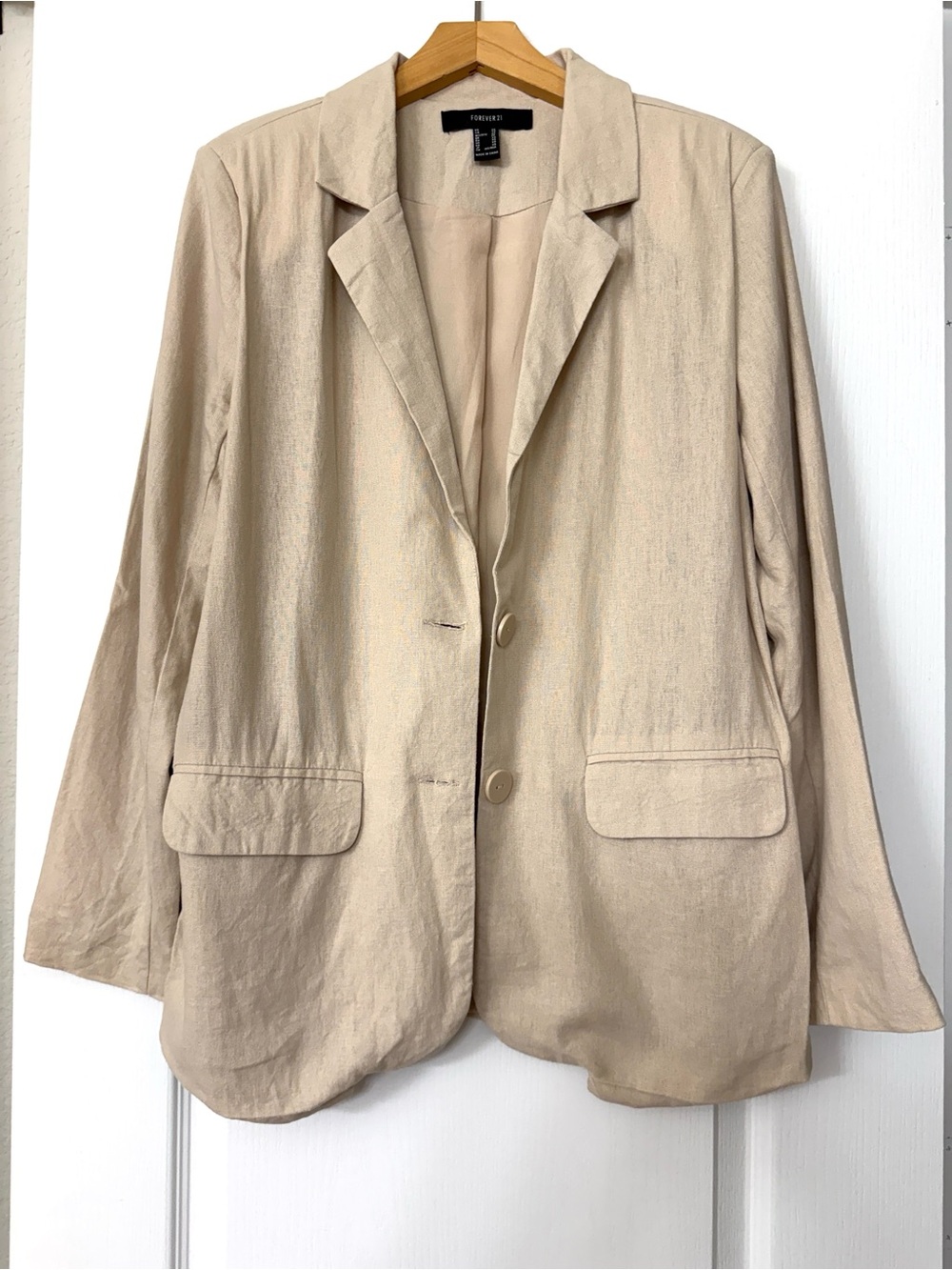 Forever 21 • Beige Linen Blend Oversized Blazer Neutral Coastal Chic XS